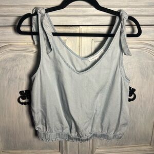 Jane + Delancey Chambray Cropped Tie Detail Tank Beach‎ Summer Boho